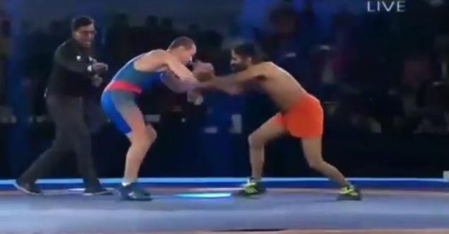 Video: Baba Ramdev wrestling with Olympic medalist Andrey Stadnik