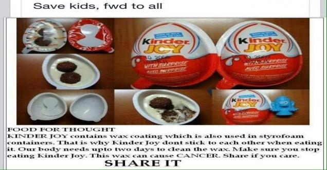 Kinder joy contains Wax Styrofoam containers causes cancer ban US