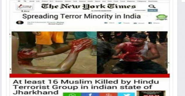 16 Muslims killed Indian State Jharkhand New York Times - Fake