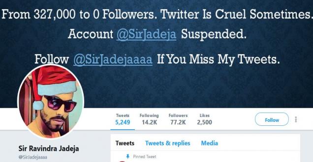 Sir Ravindra Jadeja twitter account suspended, yet back with another account and photoshop