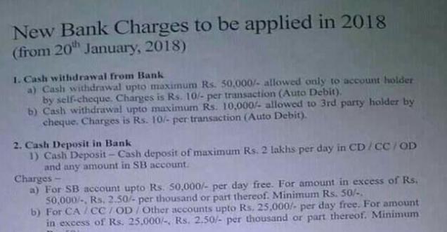 Will New Bank charges to be applied In 2018 from 20th January, ans is no