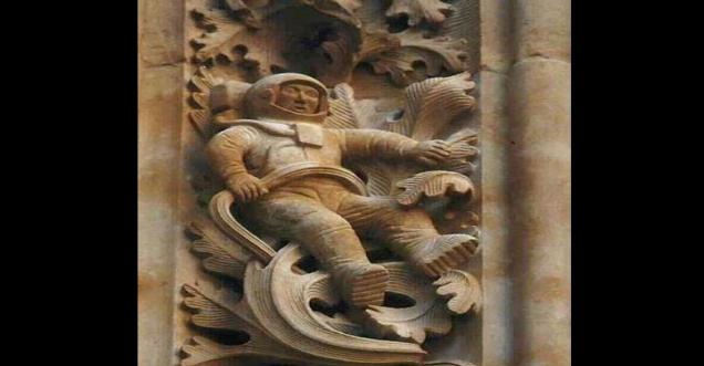 Astronaut-Spaceman sculpture Salamanca Spain cathedral built 1102