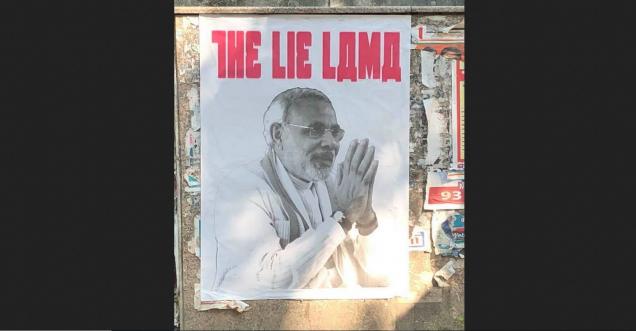 Posters calling Modi The Lie Lama, spread in New Delhi every where