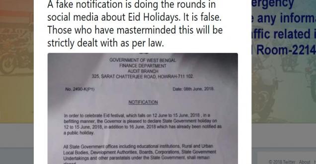 Facts Check: Kolkata Police on fake notification Eid holidays