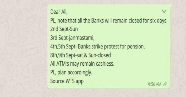 Will Banks remain closed for 6 days in September 2018, first week