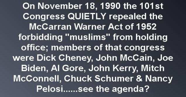 Did Congress McCarran Warner Act, 1952 forbid Muslims from holding public office