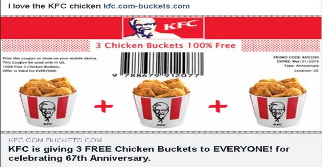 No KFC is not giving free Chicken Buckets, on 67th Anniversary