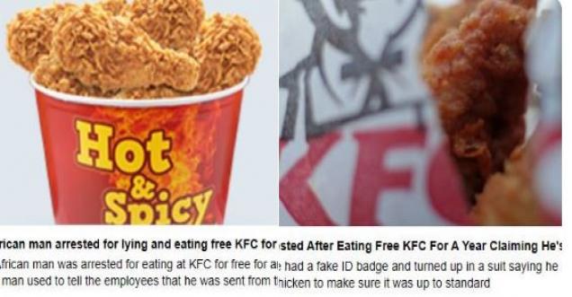 Was a South African man arrested for eating at KFC free for a year