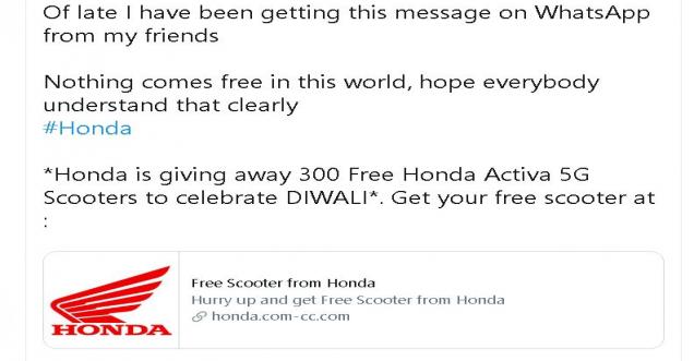 Honda giving away 372 Free Honda Activa 5G Scooters 72nd ANNIVERSARY Fake