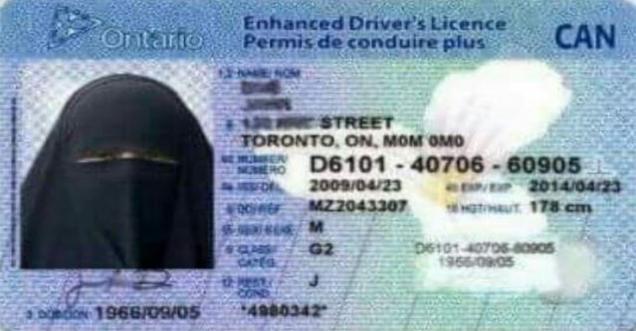 Driving license with full face veil from Canada