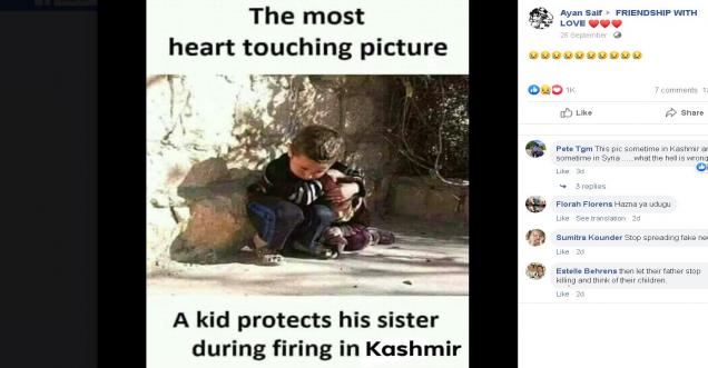 Fake post of a kid protecting his sister during firing in Kashmir