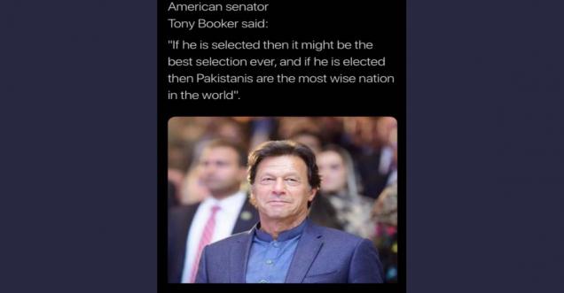 American senator tony Booker praising pakistan prime minister khan is fake