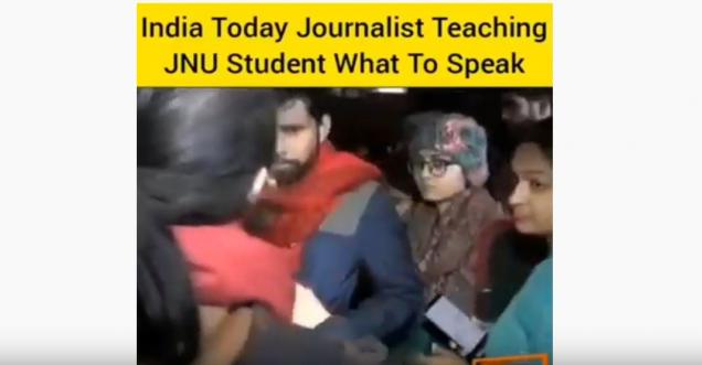 India Today Journalist teaching JNUSU vice-president Saket Moon what to speak on TV.