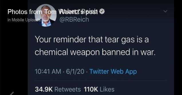 Your reminder that tears gas is a chemical weapon banned in war.