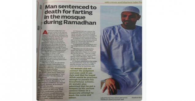 Was a Man sentenced to death for farting in the mosque during Ramadhan