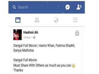 Dangal leaked on Facebook by a user who goes by the name of Hashmi Ah
