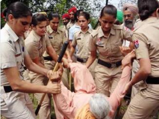 Was an elderly woman carried away during farmer protest?