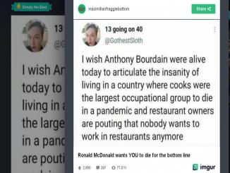 Were the largest occupational group to die in a pandemic, Anthony Bourdain