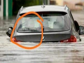 Nasty sticker on Greta Thunberg sinking car it is fake news